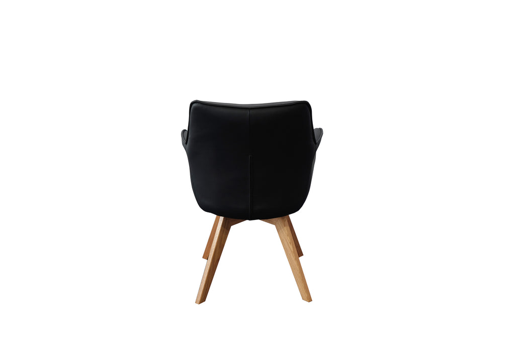 Daria Arm Leather Timber Swivel Dining Chair