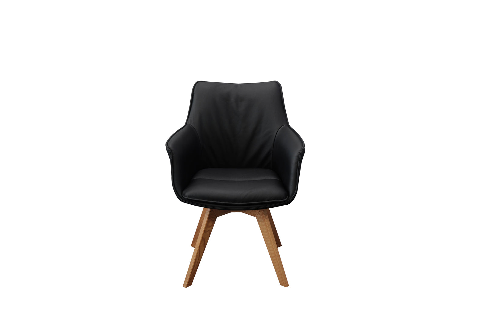 Daria Arm Leather Timber Swivel Dining Chair