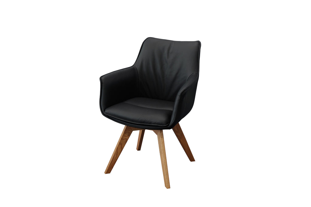Daria Arm Leather Timber Swivel Dining Chair