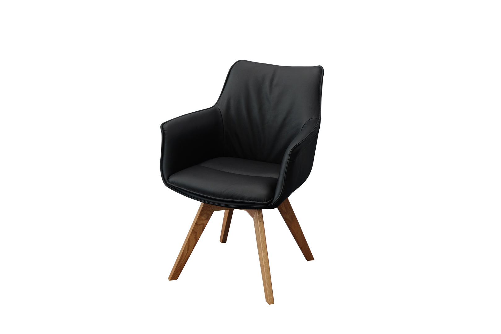 Daria Arm Leather Timber Swivel Dining Chair
