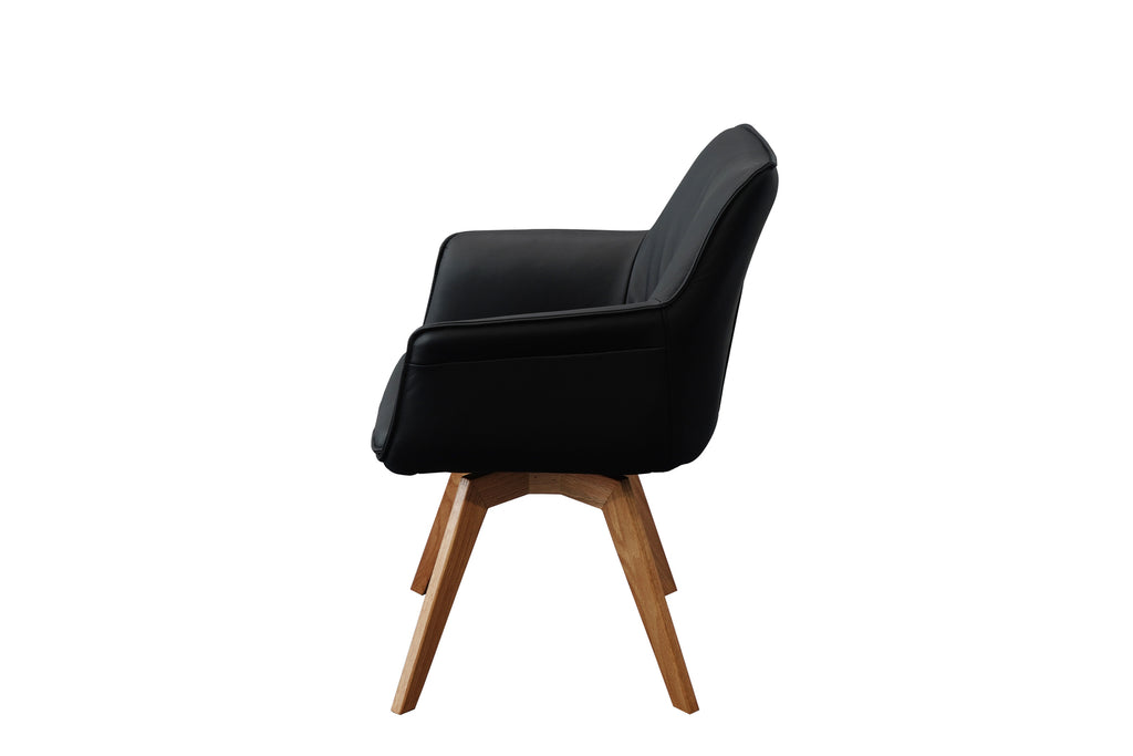 Daria Arm Leather Timber Swivel Dining Chair