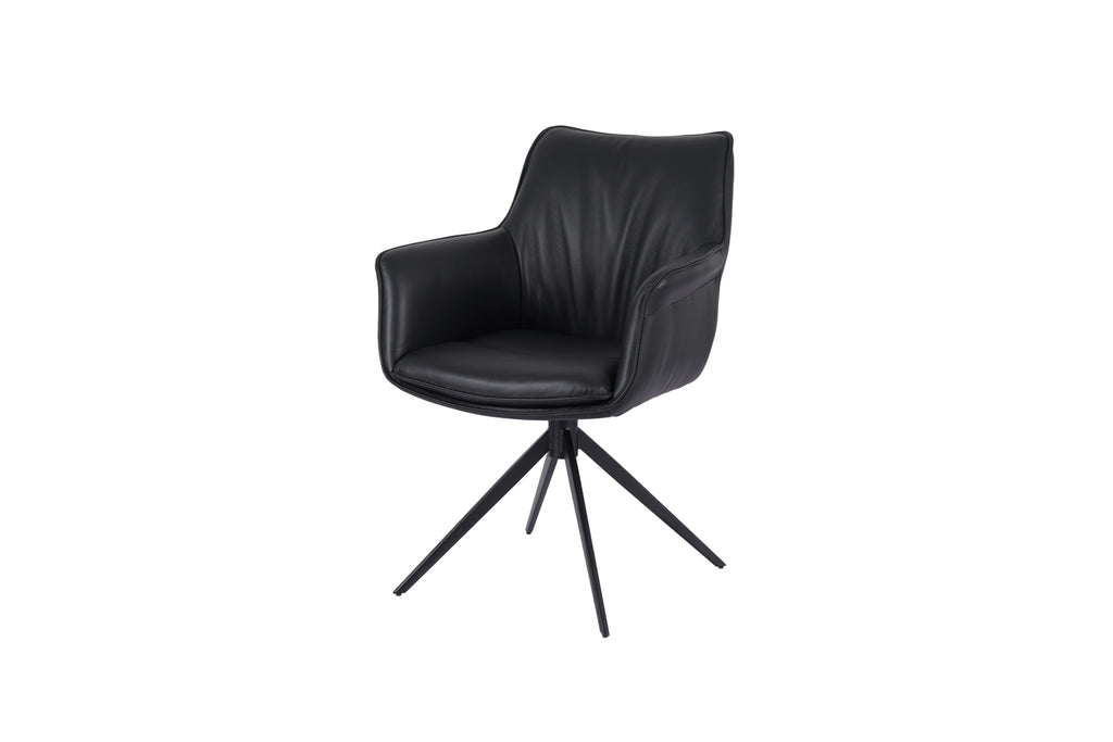 Daria Arm Leather Metal Swivel Dining Chair