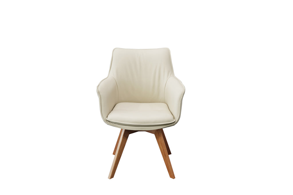 Daria Arm Leather Timber Swivel Dining Chair