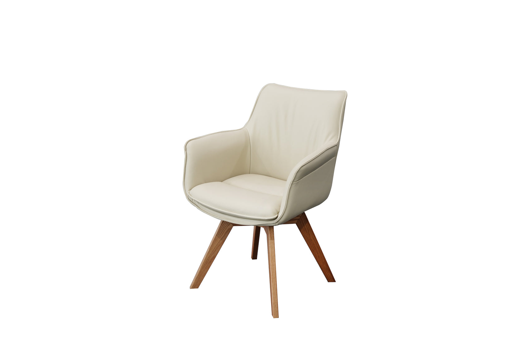 Daria Arm Leather Timber Swivel Dining Chair