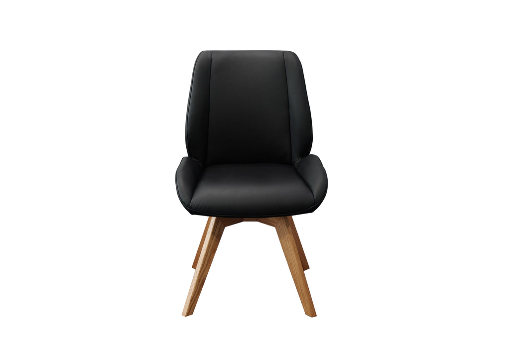Daria Armless Leather Timber Swivel Dining Chair