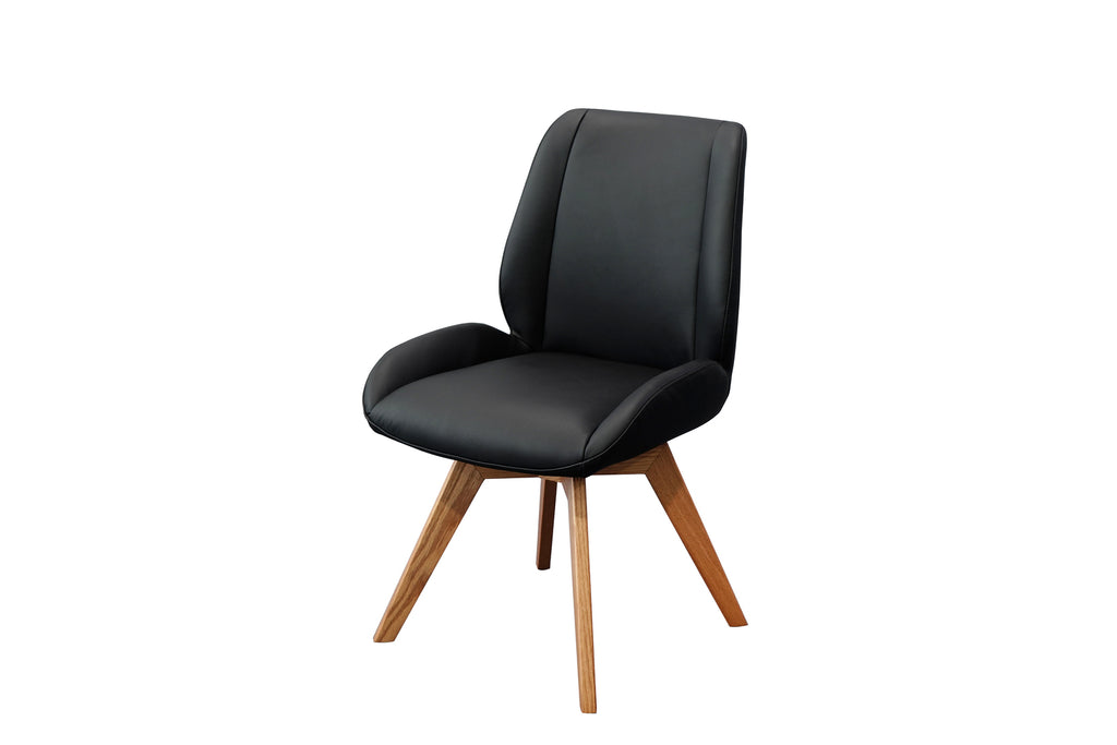 Daria Armless Leather Timber Swivel Dining Chair