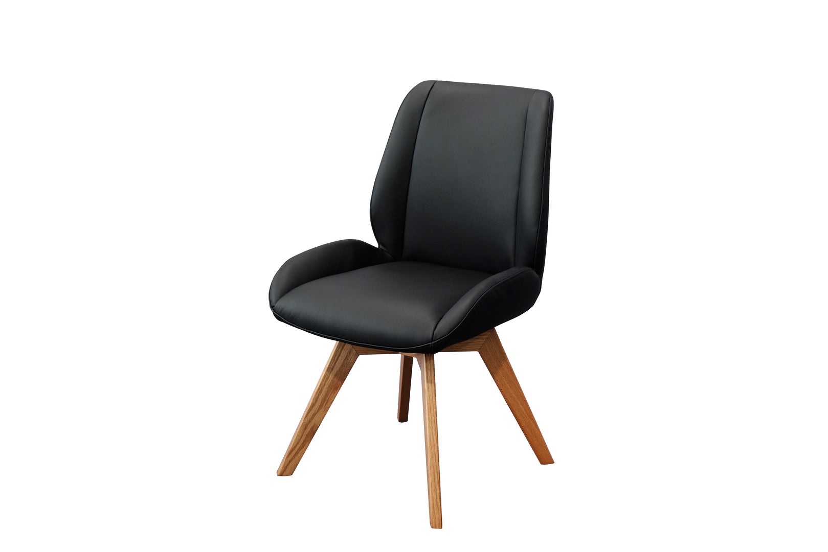 Daria Armless Leather Timber Swivel Dining Chair