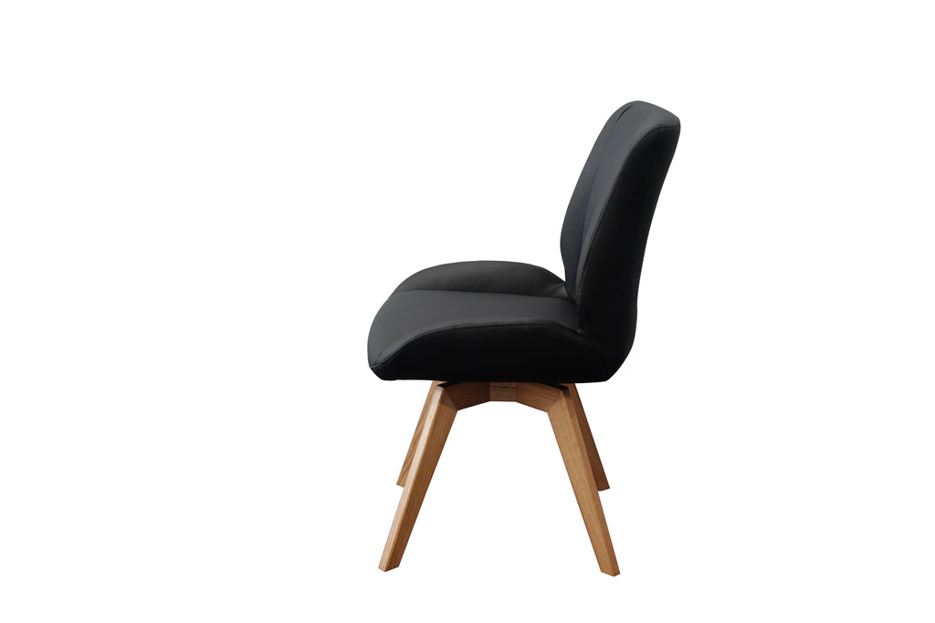 Daria Armless Leather Timber Swivel Dining Chair