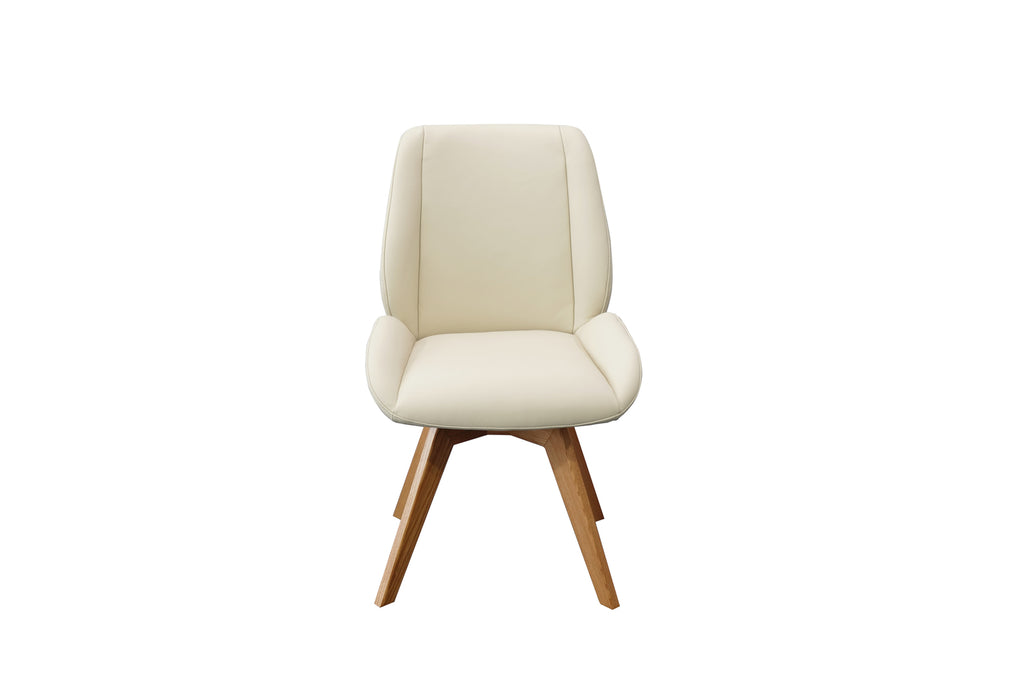 Daria Armless Leather Timber Swivel Dining Chair