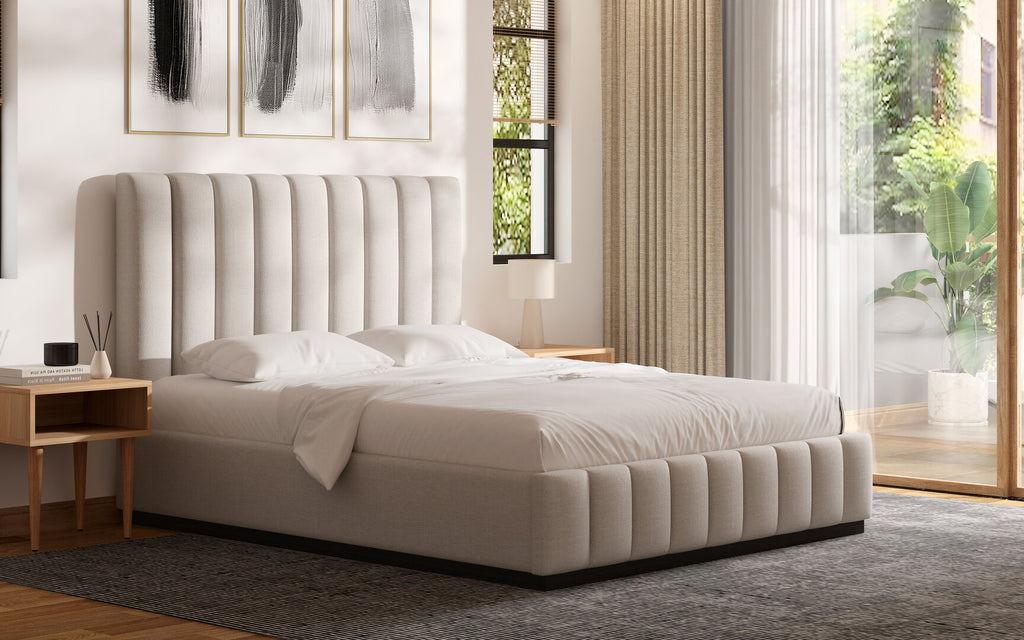 Emy Beige Gas Lift Storage Bed