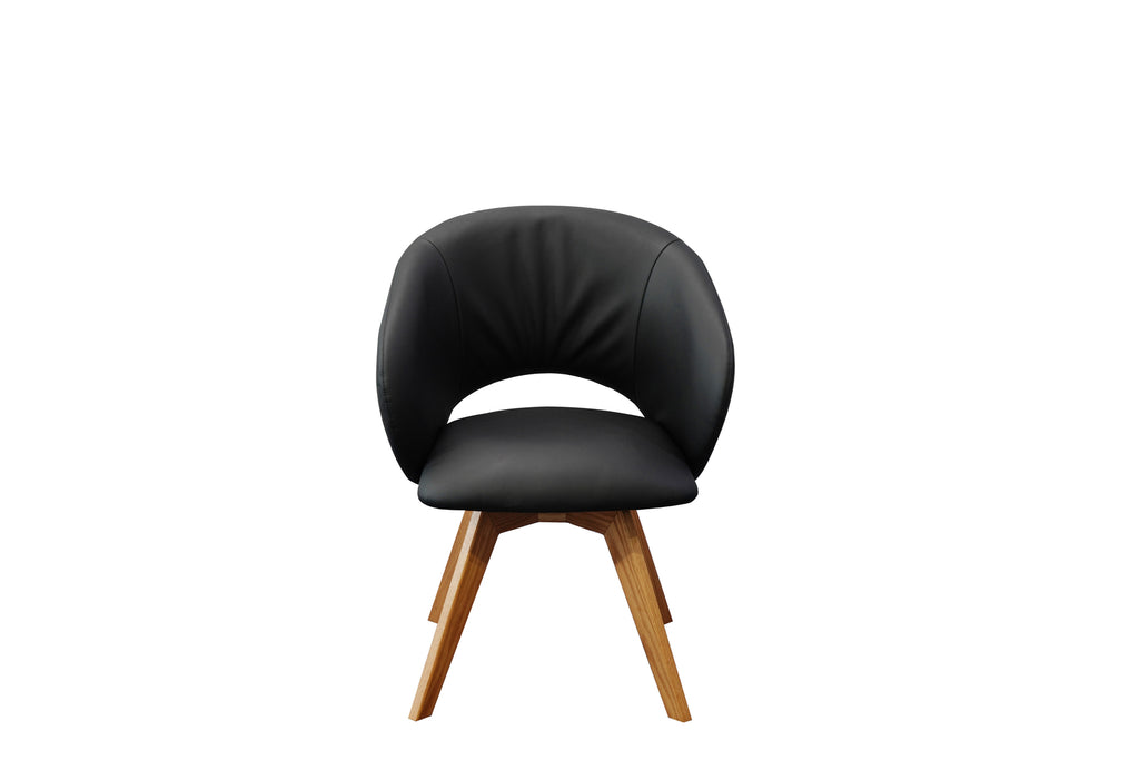Kiki Leather Timber Swivel Chair