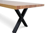 astina dining table with black metal x legs australian messmate